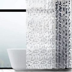 WELTRXE Anti-Mould Shower Curtain with Bottom Weight Magnet, Waterproof Antibacterial EVA Curtain for Shower and Bath, Child-Friendly, 0.15 mm Thick, 183 x 200 cm, Transparent Geometric, incl. 12