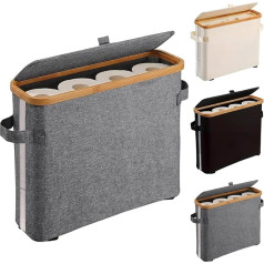 Foldable Toilet Paper Storage Basket for 12 Rolls, Waterproof Toilet Paper Storage Bin with Lid, Bathroom Storage Box, Toilet Paper Basket with Handle (Grey)