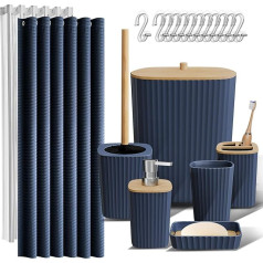 Clara Clark Bathroom Accessory Set - Navy Blue Bathroom Set, 20 Piece Bathroom Accessory Set, Shower Curtain Set, Toilet Brush, Trash Can and Soap Dispenser