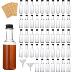 Plastic Mini Liquor Bottles, Pack of 48, Small Empty Schnapps Bottles, 25 ml, Reusable Plastic Bottles, Juice Bottles with Black Lid and Funnel for Weddings, Parties