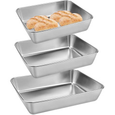 3 Sizes Baking Tray Rectangular Stainless Steel Casserole Dish Cake Tray Deep Cake Mould High Pizza Tray for Baking Brownies Lasagna