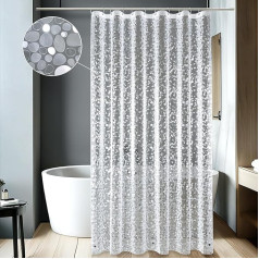 MIULEE Shower Curtain Anti-Mould 180 x 210 cm with 5 Stronger Magnets Bottom, Transparent with 3D Pebbles Pattern, Waterproof EVA Plastic Shower Curtains for Bathtub with 12 Rings