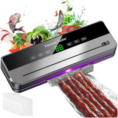 Vacuum Sealer 5-in-1 Food Vacuum Sealer with 10 Pieces 20 x 30 cm Vacuum Sealer Bags, 65 Kpa Removable Film Sealer with LED Display and Cutter for Dry and Moist Foods (Grey)