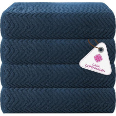 Casa Copenhagen Wave Textured 4-Piece Bath Towels Set - Navy Blue, 550 g/m², 4-Piece Bath Towels, Cotton Towels Rough and Tough Insert, Gift Set for Bathroom