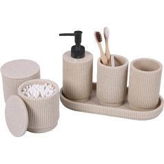 sapisecret Soap Dispenser Beige 6-Piece Bathroom Set: Soap Dispenser and Toothbrush Cup Set, Includes Soap Dispenser Set and Soap Dispenser Toothbrush Cup Set, High Quality for Modern Bathroom Design