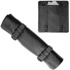 Angus Stoke Knife Bag Black Buffalo Leather for Chef's Knives, 7-Compartment Knife Roll Bag with Extra Compartment - Ferran Leather Cooking Bag, black, Knife pocket