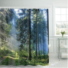 Alishomtll Forest Shower Curtain, Green Anti-Mould Shower Curtains, Textile Waterproof Shower Curtains, Bathtub, Washable with 12 Hooks, 180 x 200 cm