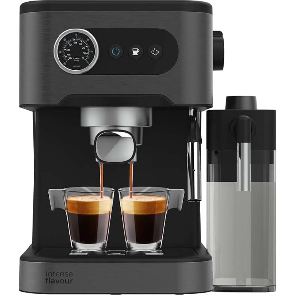 Cecotec Espresso Machine for Espresso and Cappuccino Power Espresso 20 Pro Latte, 20 Bar, Steam Nozzle, Display with Buttons, 1.5 L Water Tank, 550 ml Milk Tank