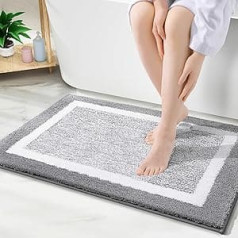 smiry Non-Slip Bathroom Rug, Super Soft Absorbent Bath Mat, Washable Bath Mat, Fluffy Shower Mat for Bathroom, Microfibre Bath Mat, 50 x 75 cm, Grey
