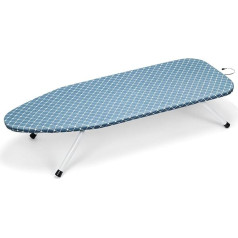 Duwee Small Ironing Board with Heat Resistant Cover Folding Legs and Lightweight Extra Long Ironing Surface with Storage Hooks 92 x 34 cm Blue and White