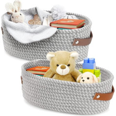 Bestcool Storage Baskets, 2 Pieces Cotton Knitted Basket, Woven Basket, Cotton Rope Baskets, Bathroom Basket, Foldable Storage Basket with Handles for Cupboards, Drawer Cupboard, Shelf, Chest of