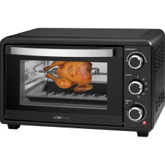 Clatronic MBG 3727 Multi Oven, 25 Litre Baking Compartment, Recirculation + Top and Bottom Heat, Rotisserie Function, 60 Minute Timer with End Signal, Black
