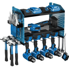 Veitorld Metal Tool Holder Wall with Charging Station, Tool Wall Mount, Workshop Tool Rack for Cordless Screwdriver, Drill, Battery, Gifts for Men, Blue