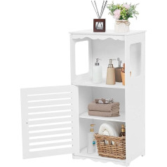 Bathroom Cabinet Narrow Bathroom Small Cabinet Bathroom Furniture Storage Tower Wooden Cabinet Organiser with Slatted Doors with 3 Shelves Modern Freestanding Organiser 80 x 38 x 28 cm White