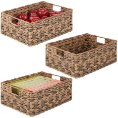 mDesign Woven Farmhouse Kitchen Pantry Food Storage Basket Box - Container Organizer for Cabinets Shelves 3 Pack Brown Ombre