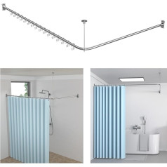 KULACO Shower Curtain Rail L Shape, Adjustable Shower Rail Made of SUS304 Stainless Steel, Shower Curtain Rail Corner 100-120 x 100-190 cm Shower Rail Including 16 Shower Curtain Rings for Bath and