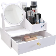 Makeup Organiser with Mirror Multifunctional Dressing Table Organiser White Cosmetics and Skin Care Organiser Makeup Organiser Storage Assembly Kit with Instructions (C-Round Mirror),