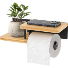 Diealles Shine® Toilet Paper Holder with Shelf, Bamboo Toilet Paper Holder Made of Steel and Bamboo, Toilet Paper Holder No Drilling Wood, Toilet Roll Holder for Kitchen and Bathroom