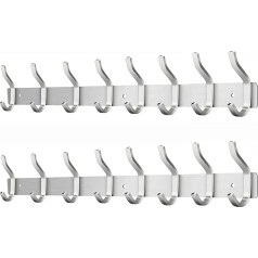 Stainless Steel Coat Hooks, Wall Coat Hooks with 8 Hooks, Coat Rack, Wall Coat Rack for Bedroom, Bathroom, Kitchen (Silver, 8 Hooks, Pack of 2)