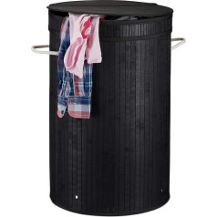 Relaxdays Lidded Laundry Hamper, Round Clothes Sorter, 65 litres, XXL Stand, Black, Standard