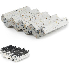 Zig Zag Jesmonite Terrazzo Stone Soap Dish for Bathroom Sink - Concrete Soap Saver for Bar Soap Holder for Shower - Sponge Holder - Self Draining Soap Dish Holder - Kitchen Soap Tray (White)