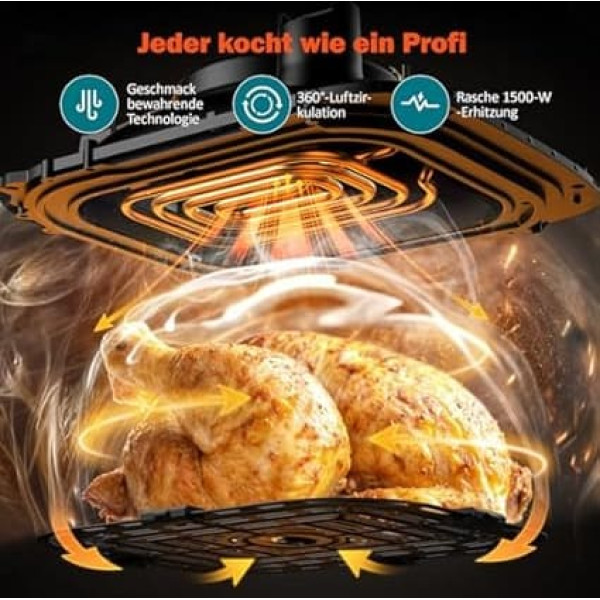 Innsky Hot Air Fryer Airfryer 6L, 8-in-1 Hot Air Fryer XXL 1500 W Air Fryer with LED Touch Screen, Energy Saving and Time Saving, Dishwasher Safe, 50 dB Quiet, 3-5 People, Grey