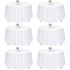 6 Pack Round Tablecloth, White Round Tablecloth, 305 cm Round Tablecloth, Table Linen, Washable Polyester Fabric Tablecloth for Weddings, Banquets or Restaurants (White)