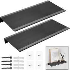 Sandiyago Pack of 2 Wall Shelves, Black, Floating Shelf, Black, Bathroom Wall Shelf, No Drilling, Suitable for Living Room, Kitchen, Bathroom, Bedroom, School, Office