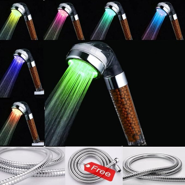 Amison Filtered Shower Head with Hose- 7 Color Changing LED Light-High Pressure Water Saving Tempreture Control Water Softener Shower Head