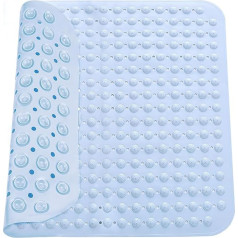 Shower Mat, Shower Mat, Non-Slip Massage Shower Mat, Non-Slip Mat with Suction Cups, for Saunas, Shower Rooms, Machine Washable, Square, Light Blue, 48 x 48 cm
