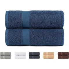2 Hand Towels 100% Cotton 550gsm Extra Soft 5501 Highly Absorbent and Quick Drying (Navy Blue, 70 x 140 cm)