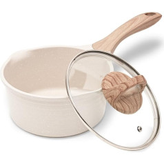 JEETEE Casserole 16 cm, 1.5 L Saucepan with Lid, Small Casserole Saucepan, Milk Pan, Coated Milk Pan, Suitable for Induction, Electric and Gas (Beige)