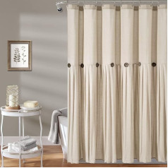 Lush Decor Linen Shower Curtain, 72 x 72 Inch, Dark Linen Rustic Shower Curtain, Color Block Bath Curtain with Coconut Button Detail, Country and Modern Farmhouse Bathroom Decor