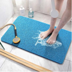 Non Slip Rubber Bath Mat 60x40cm Extra Soft Anti Mould Machine Washable Bathroom Floor Bath Mat (Blue)