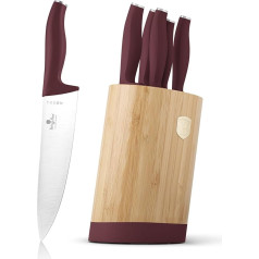 Berlinger Haus Leonardo Collection 6-Piece Knife Set / Made of Hardened Steel 3cr13 / with Bamboo Stand / Matt Bordeaux / Matte Bordeaux