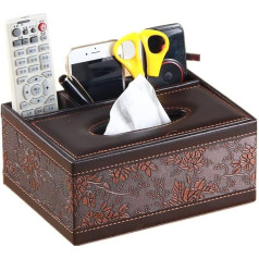 Multifunktionale Taschentuchbox aus PU-Leder, rechteckig, Schreibtisch-Fernbedienung, Organizer, Box, Taschentuchpapierhalter, Schreibtisch-Organizer mit 3 Fächern, antikes Muster