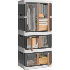 NETEL Storage Box with Lid, 150 L and 2 x 72 L Plastic Organiser Boxes Wardrobe, Stackable Storage Boxes with Door, Foldable Storage Box Cabinet with Wheels and Steel Tube