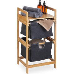 Relaxdays Bamboo Laundry Basket, Extendible, H x W x D: 73 x 36.5 x 33 cm, 2 Compartments & 1 Shelf, Laundry Hamper Bathroom, Natural/Grey