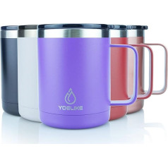 Yoelike Insulated Coffee Mug with Handle 400ml Double Wall Vacuum Stainless Steel Travel Coffee Mug Leakproof Powder Coated Camping Mug for Office Outdoor Hot and Cold Purple