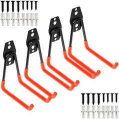 Garage Heavy Steel Utility Hooks, Wall Mount Storage Organiser Tool Holder with Anti-Slip Coating, 4 Pack 13 cm Hooks