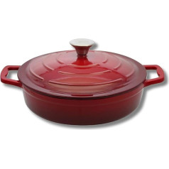 ELO 3082826 Low Enamelled Cast Iron Casserole Dish with Lid, Cherry Red, Oven-Safe, Cooking Pot for All Types of Hobs, Induction Cooking Pot, 28 cm, 3 L