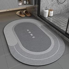 Bathroom Rug, Super Absorbent, Bath Mat, Non-Slip, Washable, Quick-Drying, Soft Bath Mat for Bathtub, Bathroom (40 x 60 cm, Oval Grey)