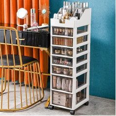 BAKAJI Space-saving Chest of Drawers with Drawers, Clear Polypropylene Shelves with 4 Wheels and Sturdy White Structure, Multipurpose Organiser, Large Capacity (7 Drawers)
