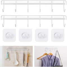 2 Pack Kitchen Utensil Hangers Space Saving Wall Utensil Holder No Drilling Hanger with 6 Hooks Self Adhesive Wall Hooks Multipurpose Clothes Rail for Kitchen Bathroom White