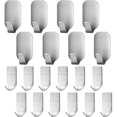 FineGood 20 Pieces Self Adhesive Stainless Steel Wall Hooks, Metal Utility Hanging Hooks for Robe, Coat, Towel, Keys, Bags, Home, Kitchen, Bathroom, Heavy Duty Ultra Strong - 8 Large,12 Small …