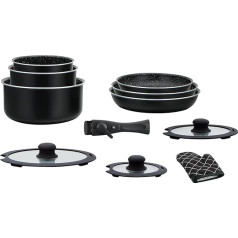 HAGEN, Stone coated cookware set, removable handle, 11 pieces, black, non-stick coating, all burners, induction included, HA5026-BLK