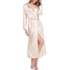 Damen Morgenmantel Kimono Lange, Luxuriös Spitze Glatte Satin Nachtwäsche Bademantel Robe Kimono Negligee Seidenrobe locker Schlafanzug, Büste 108cm, 45.52 Zoll