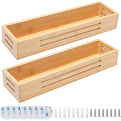 Pilikoll Pack of 2 Bamboo Spice Rack Wall with Screw, Adhesive Sticker, Bamboo Spice Rack, Spice Holder, Cabinet Doors, Fridge Standing or Hanging, Suitable for Home, Office, Kitchen, Bathroom
