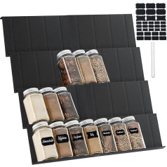 Spice Rack Drawer 8 Pieces, Spice Organiser Drawer from 23 cm to 46 cm, Extendable, Kitchen Organiser for Spice Jars, Spice Drawer Organiser for Kitchen, Cupboard, Worktop, Black
