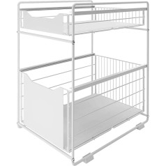 2-Tier Organizer with Drawer Under Sink, Sliding Closet, Extendable Basket, Spice Rack, Snack Organizer for Kitchen, Bathroom, Bedroom, Counter, Pantry, Office, White